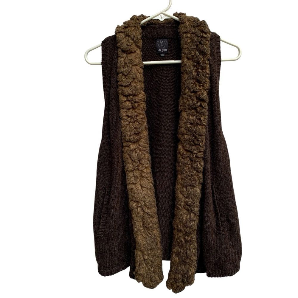 Ella Moss Alpaca Wool Blend Sweater Vest Open Front Brown Women's Size M…